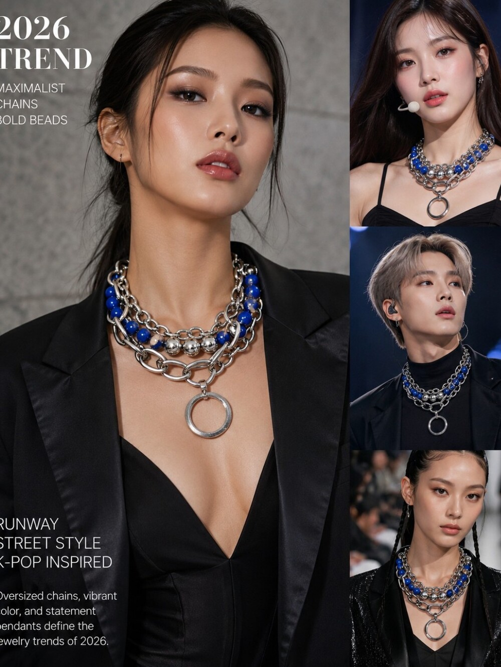 Vintage 1980s–1990s Statement Necklace | 2026 Runway Trend | Layered Silver-Tone